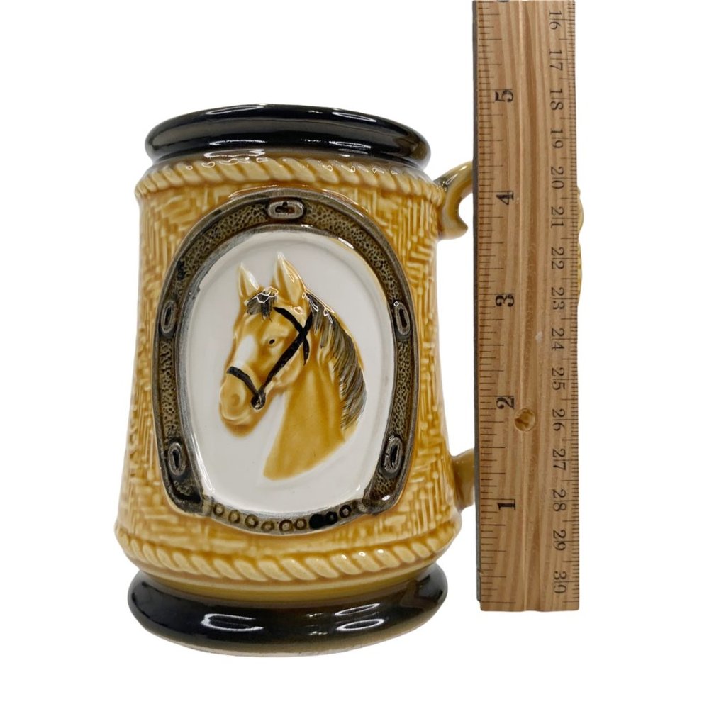 Vintage Lefton Horse Beer Stein Coffee Mug Horseshoe Japan Stoneware Esquestrian - Picture 2 of 11